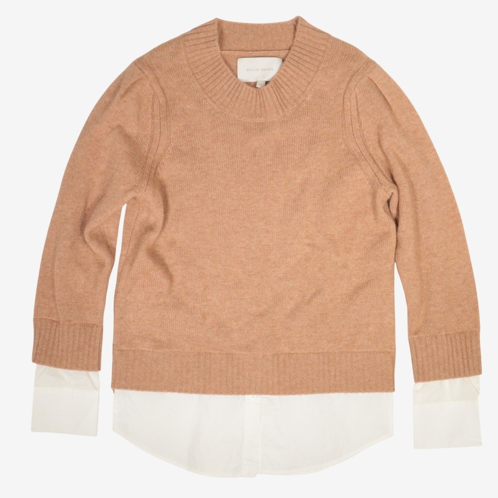 Brochu Walker Looker Sweater Layered Knit Wool Cashmere Tan Women S